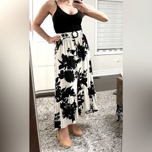 Zara linen blend floral belted skirt
